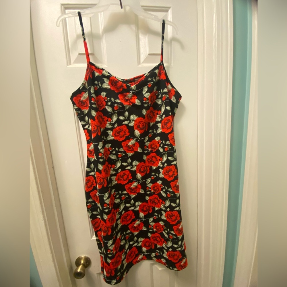 Floral Slip Dress with Red Roses